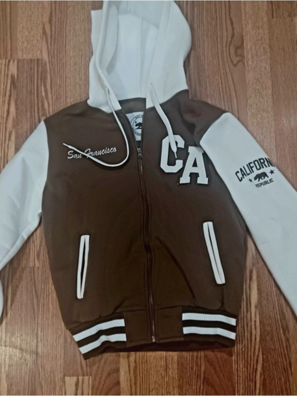 M Brown & White Hooded Jacket with CA Patch